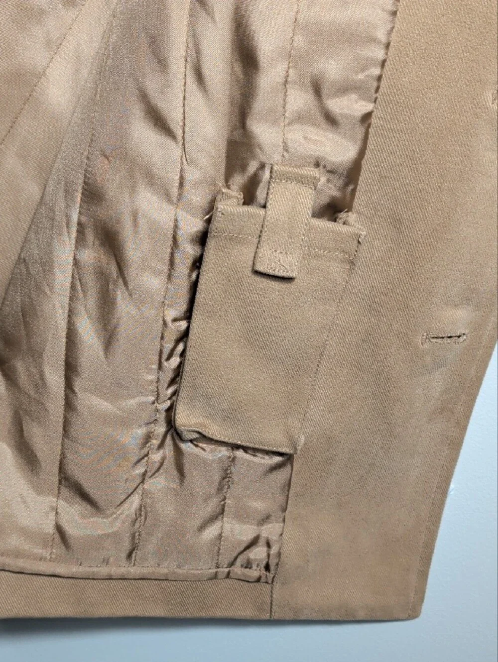 Vtg 90's J.Crew Mens Classic Tan Button-Up Coat Mid Length Minimal Preppy Large